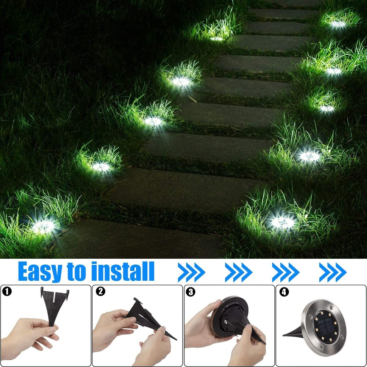 Luz de suelo solar DOSYU, paquete de 12 piezas de 8 luces solares LED iluminación de paisaje impermeable al aire libre,DOSYU,