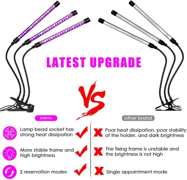 DOSYU Indoor Plant Grow Light, Red and Blue Full Spectrum Three-head 60LED Light, Adjustable Gooseneck, Suitable for Plant Growth,Shenzhen Dosyu Technology Co.LTD,