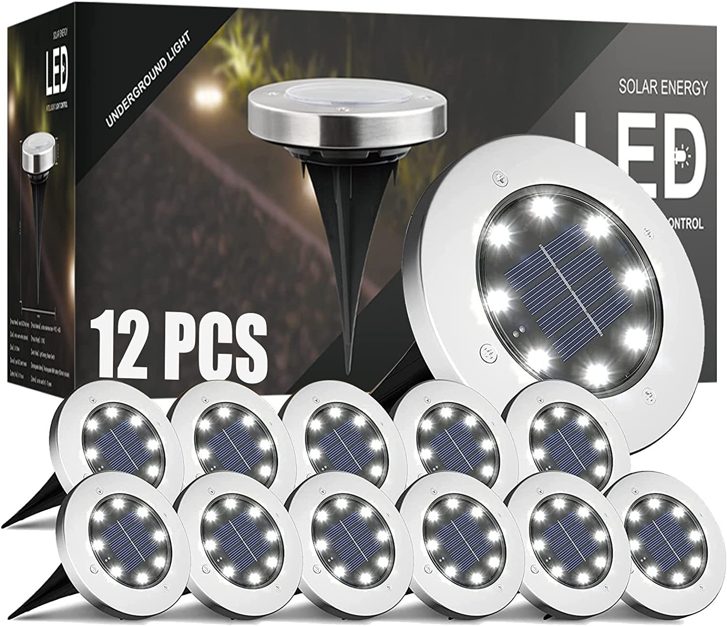 Luz de suelo solar DOSYU, paquete de 12 piezas de 8 luces solares LED iluminación de paisaje impermeable al aire libre,DOSYU,