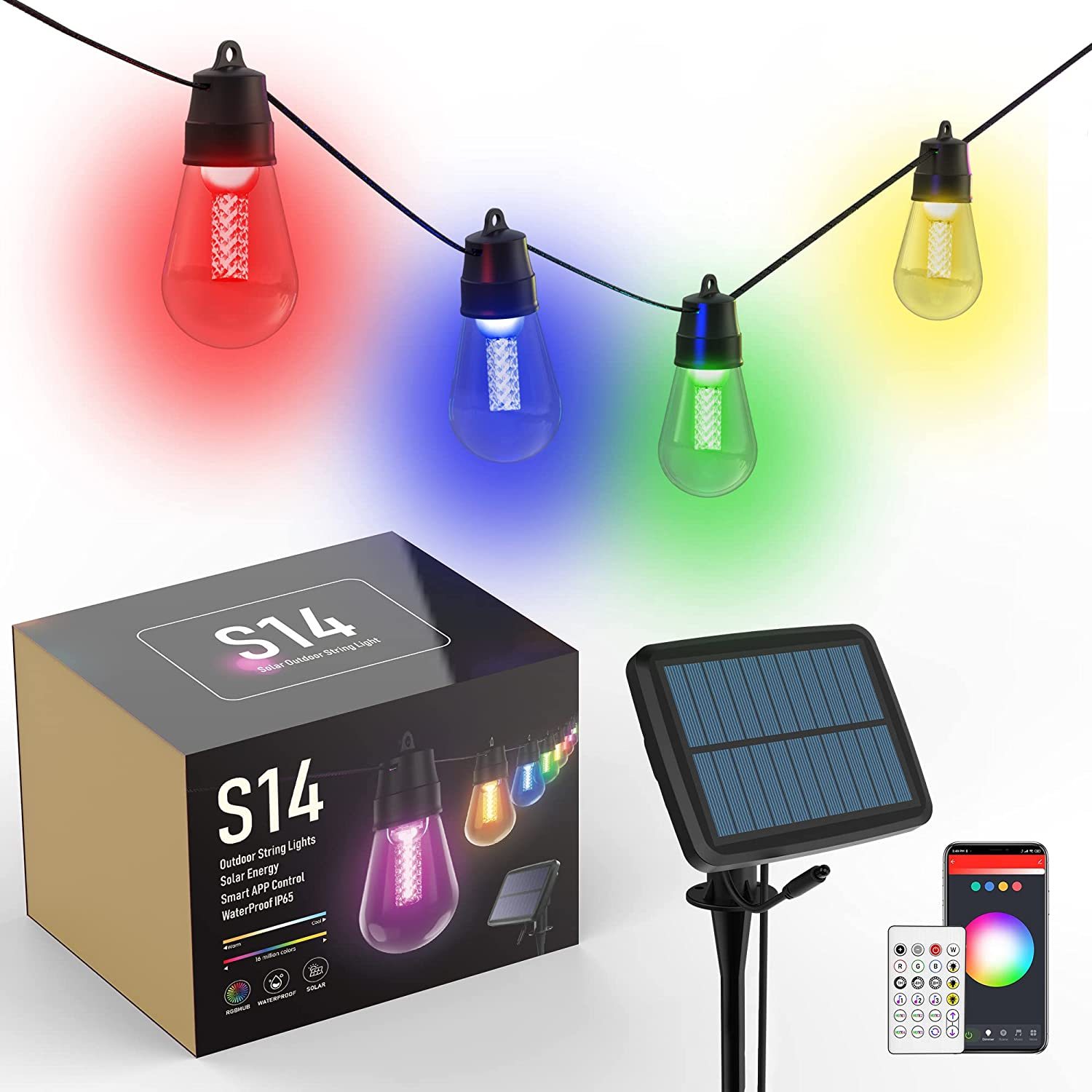 Cadena de Luz Solar DOSYU S14, Bombillas de 13m / 30, IP65 a prueba de Agua, Control Remoto APP, Decoración Navideña LED,DOSYU,