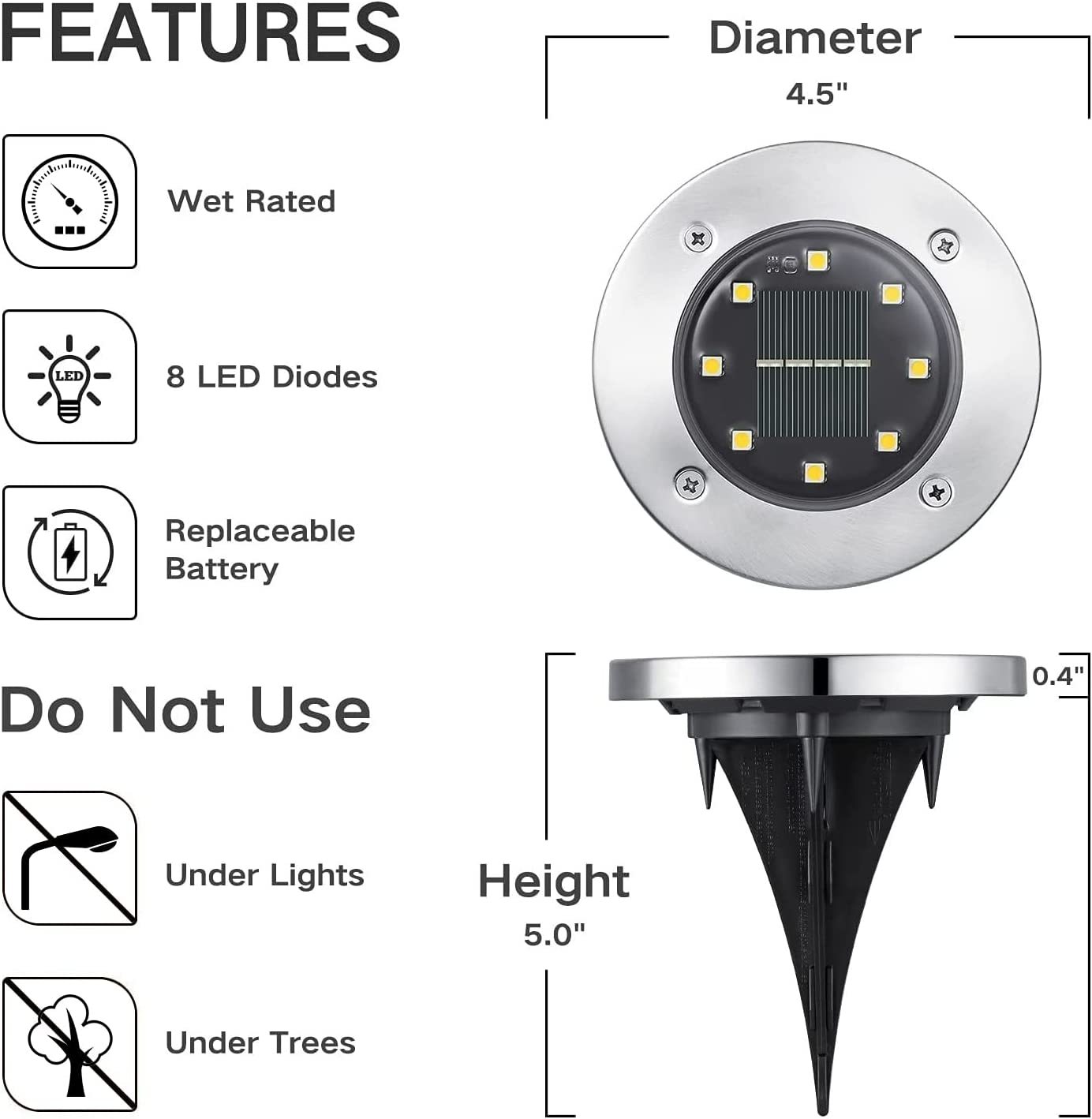 Luz de suelo solar DOSYU, paquete de 12 piezas de 8 luces solares LED iluminación de paisaje impermeable al aire libre,DOSYU,