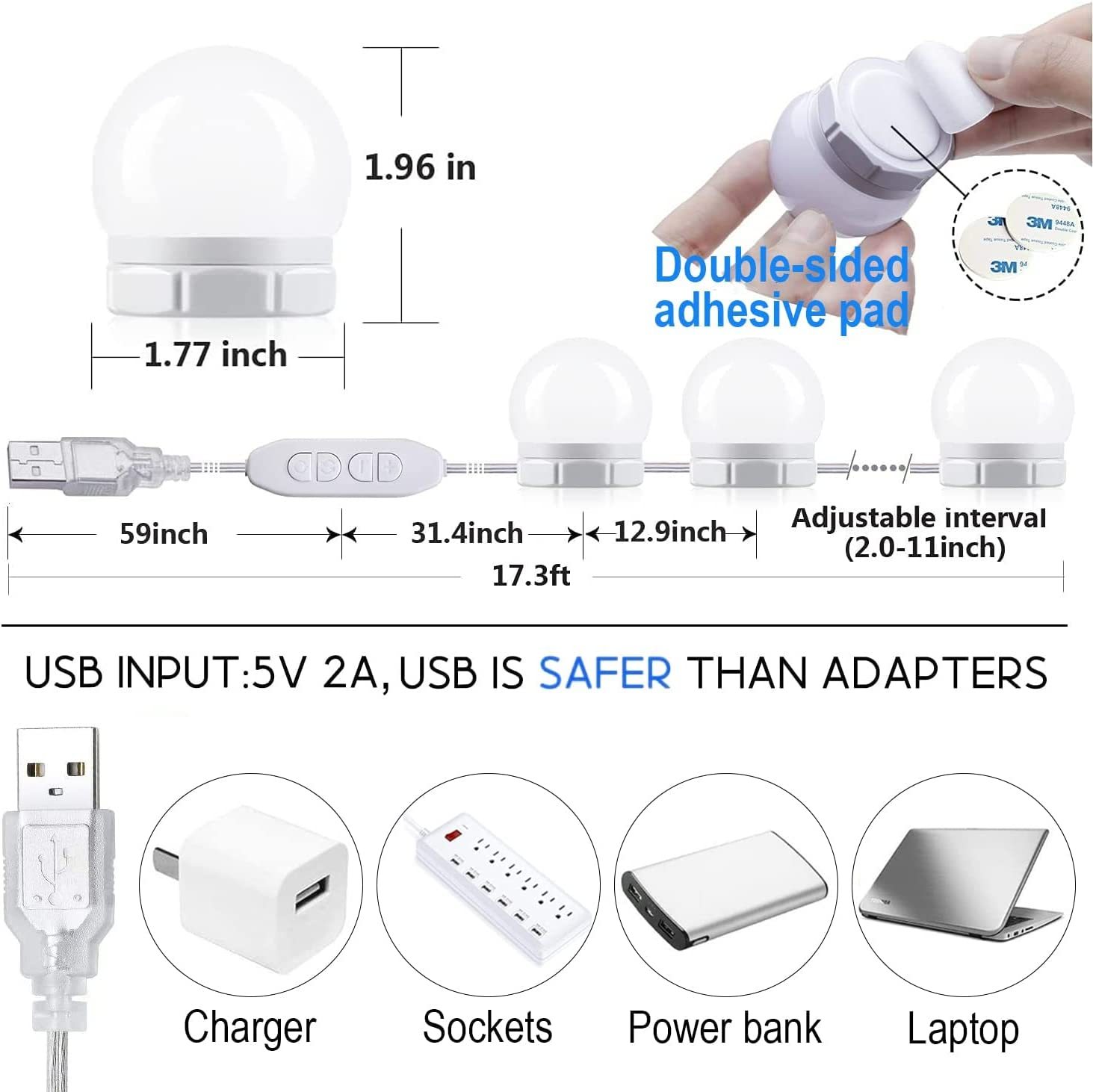 Luz de Maquillaje LED DOSYU con 14 Bombillas y 3 Modos de Color, Brillo Ajustable, Tocador,DOSYU,