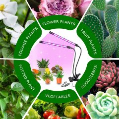 Luz de Cultivo Interior DOSYU, Función de Sincronización 3/9/12H, Luz 40LED de Dos Cabezales de Espectro Completo Roja y Azul, Cuello de Cisne Ajustable, Adecuado Para el Crecimiento de Plantas,DOSYU,