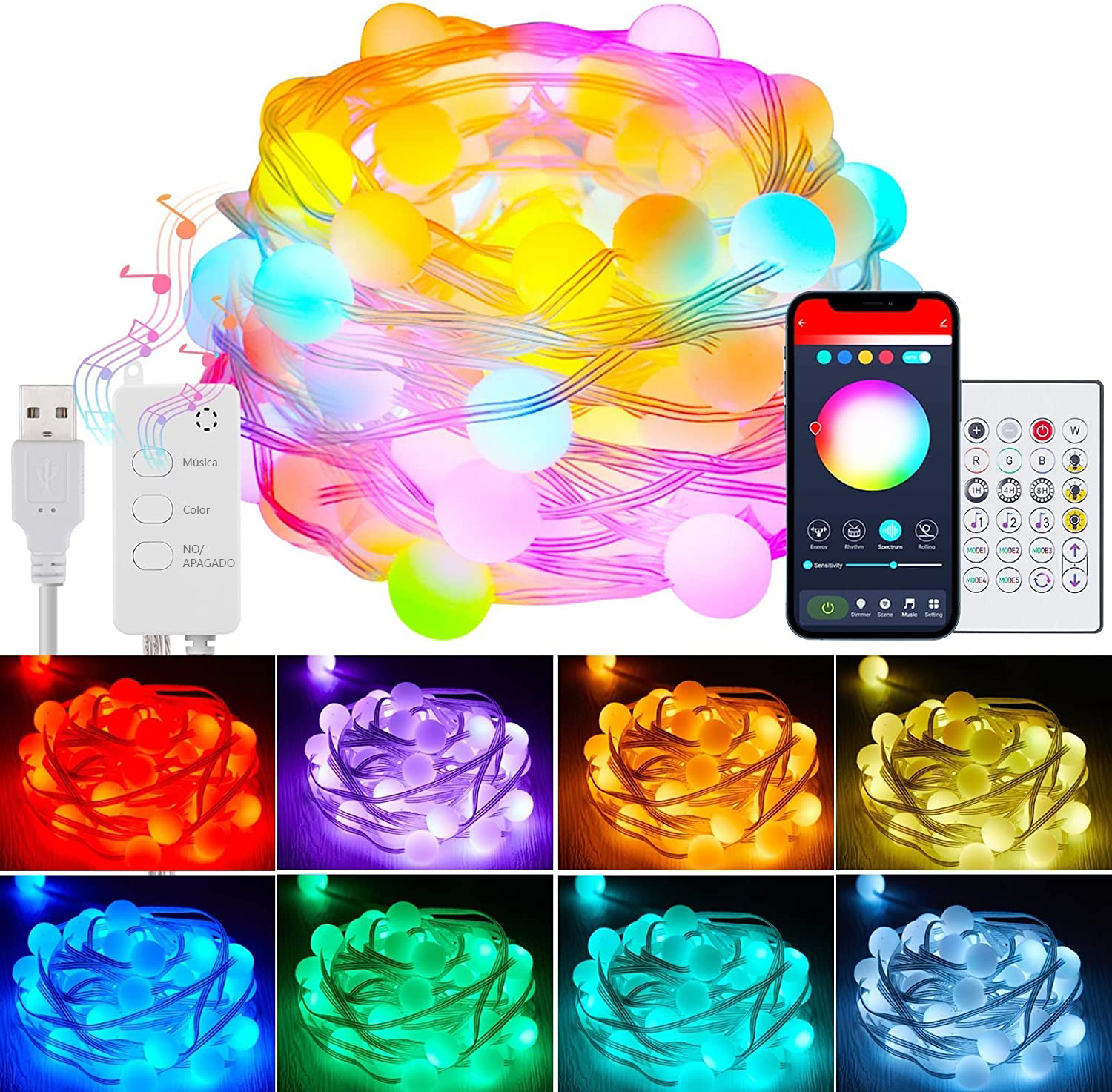 Serie de Navidad DOSYU, Luz Decorativa Navideña 10m con Control USB / Luz de Bola IR Remota Luz LED RGBIC 66, Control Bluetooth,DOSYU,