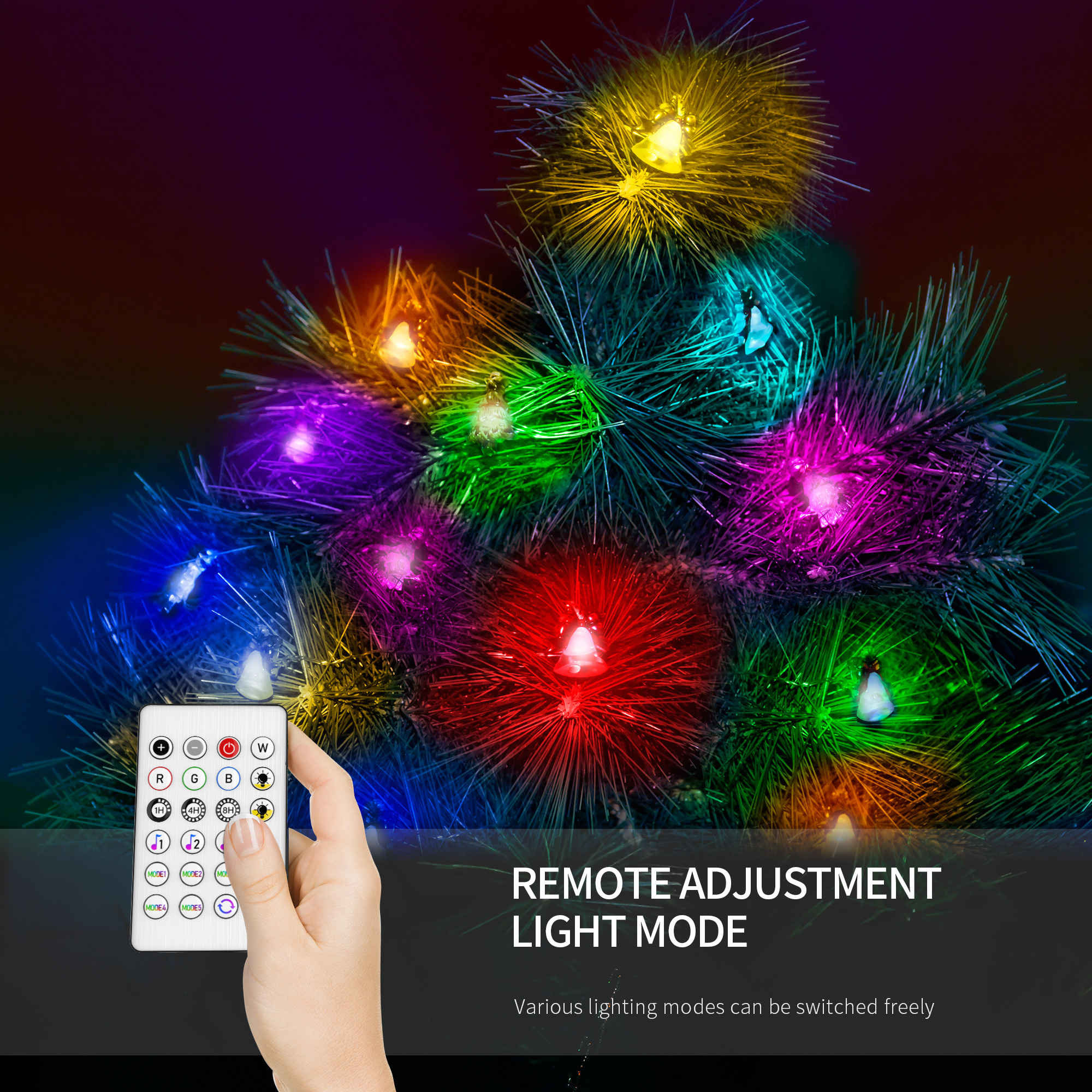 DOSYU 2M 20LED Decoración Colgante de Luz de Navidad, Control Remoto de 24 Teclas Para Festival, Fiesta de Cumpleaños, Navidad (Campanas y árbol de Navidad),DOSYU,