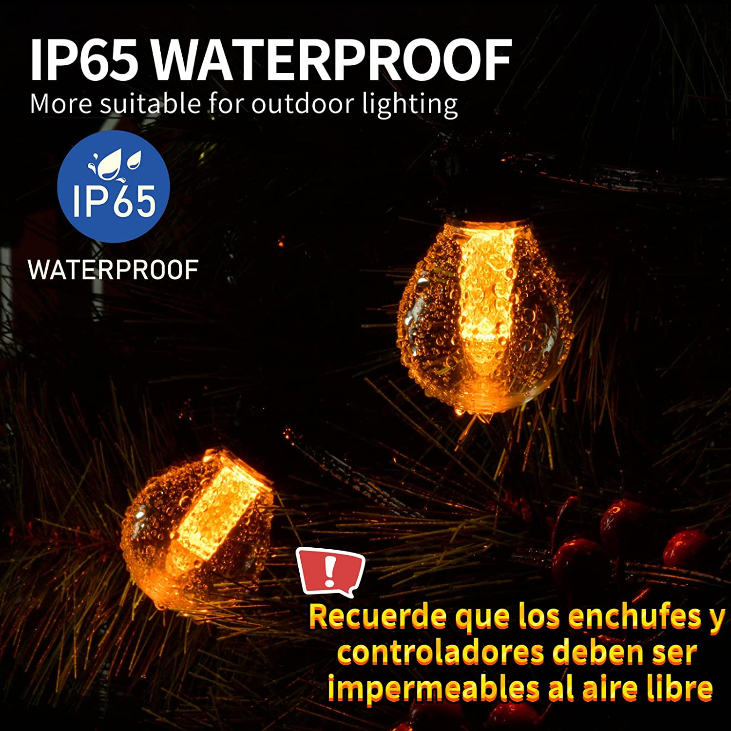 15M / 49.2 FT Cadena de luz de Navidad, 25pcs, IP65 impermeable, para decoración navideña, porche, jardín, piscina, fiesta, camping,DOSYU,