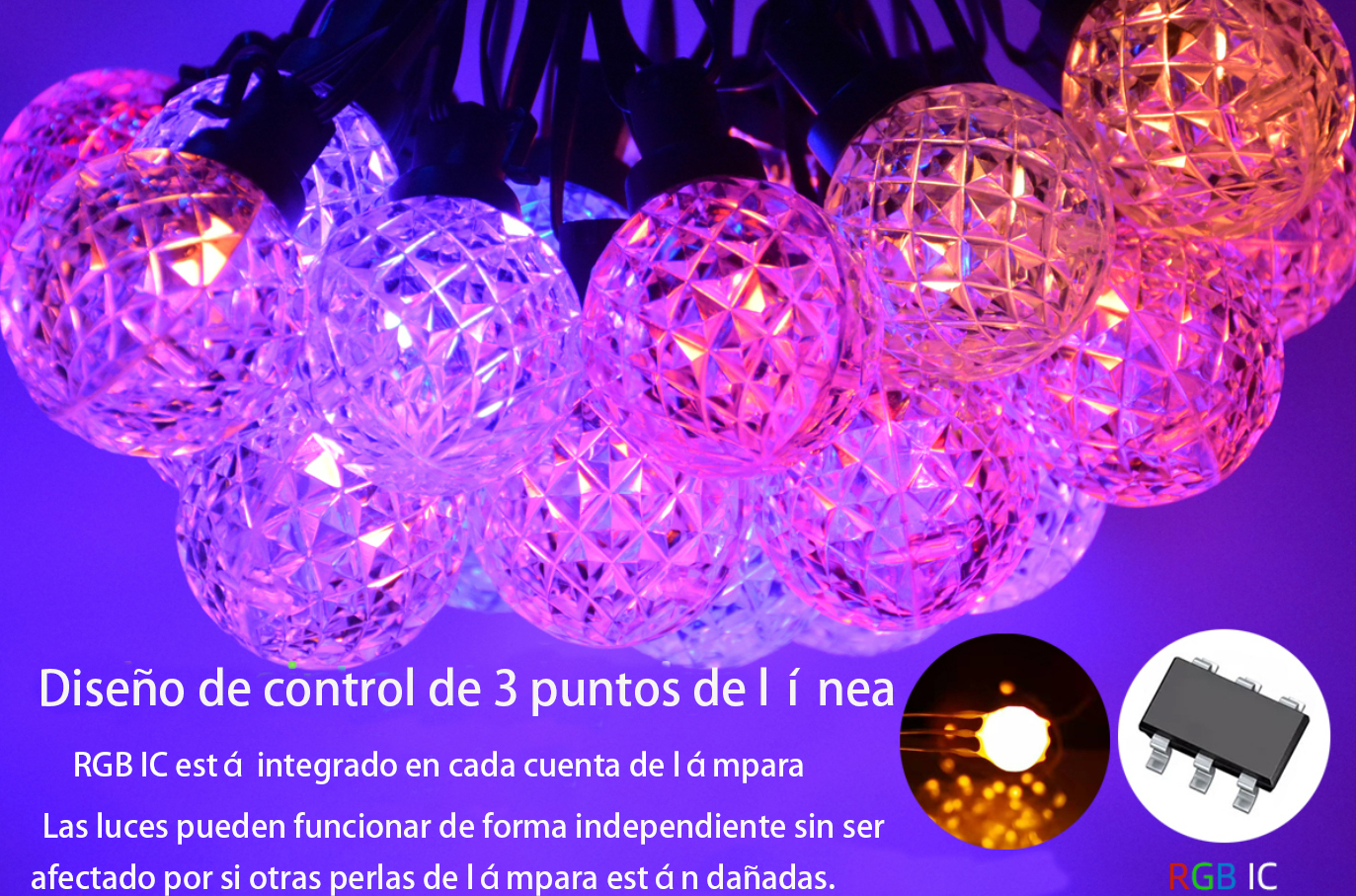 DOSYU 5M 25LED G40 Cadena de Luz de Cristal Esférico, IP65 Impermeable, Utilizado Para Decoración Navideña, Porche, Jardín, Piscina, Fiesta, Camping,DOSYU,