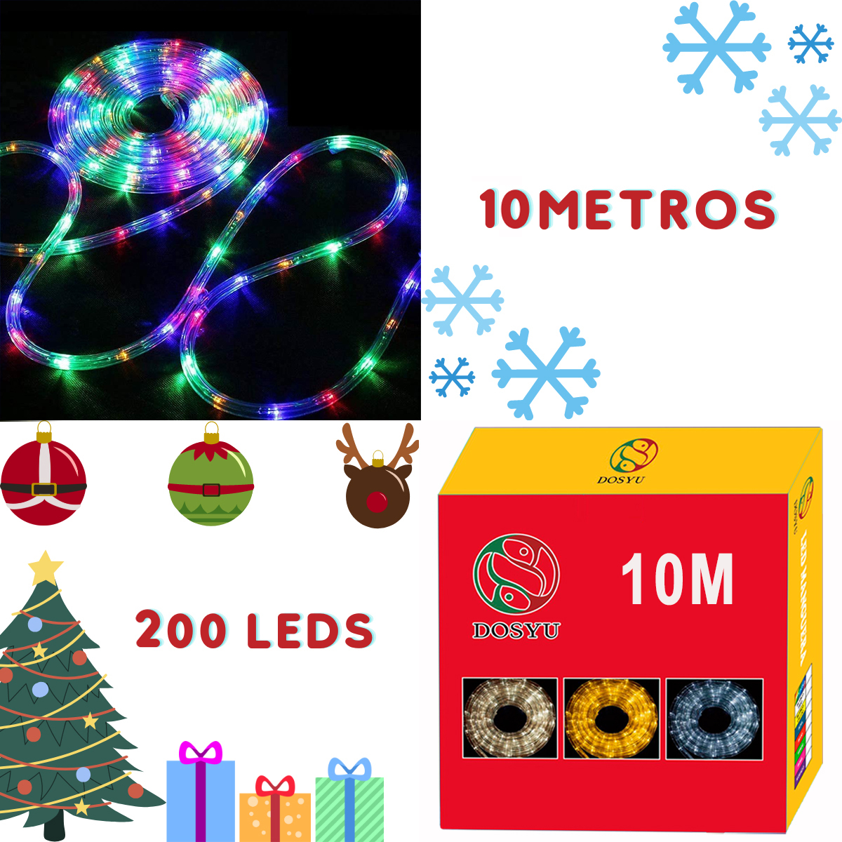 10M manguera transparente de navidad, 200LED 110V 2 cables cortables luz de cuerda navideña al aire libre, 200LED al aire libre impermeable luz de cuerda de viento cálido, adecuada para interiores, patio, camping, iluminación de paisaje,DOSYU,