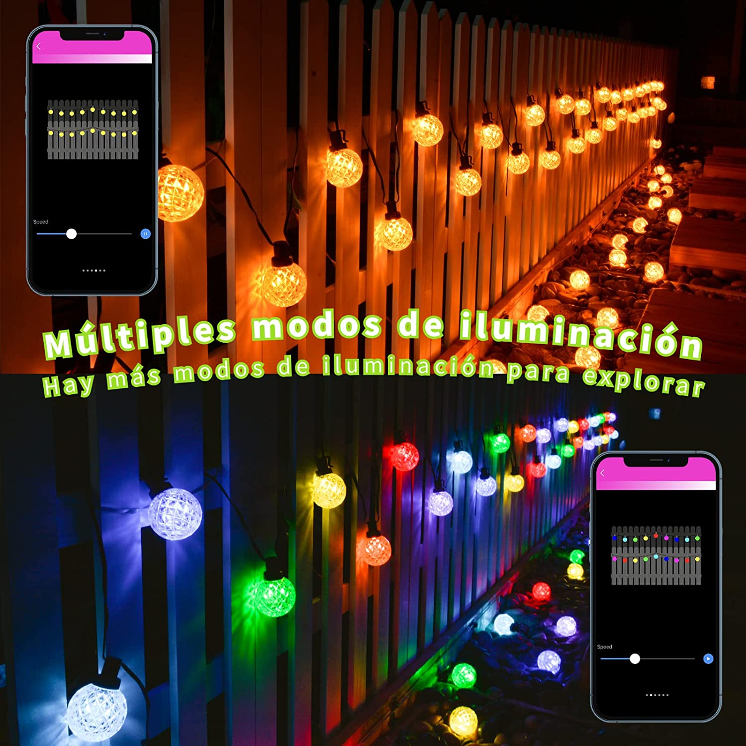 DOSYU 10M 50LED G40 Cuerda de Cristal Esférico con IP65 Impermeable Para Decoración Navideña, Porche, Jardín, Piscina, Fiesta，Camping (Adaptador Bluetooth),DOSYU,