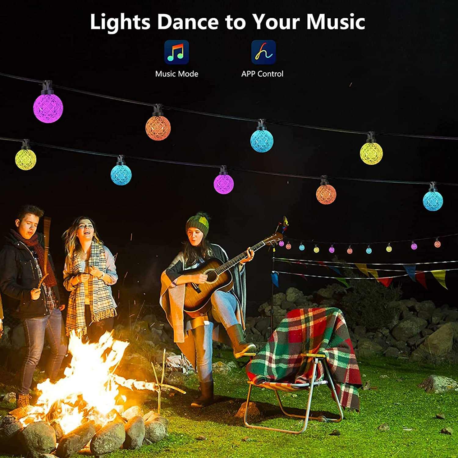 DOSYU 10M 50LED G40 Cuerda de Cristal Esférico con IP65 Impermeable Para Decoración Navideña, Porche, Jardín, Piscina, Fiesta，Camping (Adaptador Bluetooth),DOSYU,