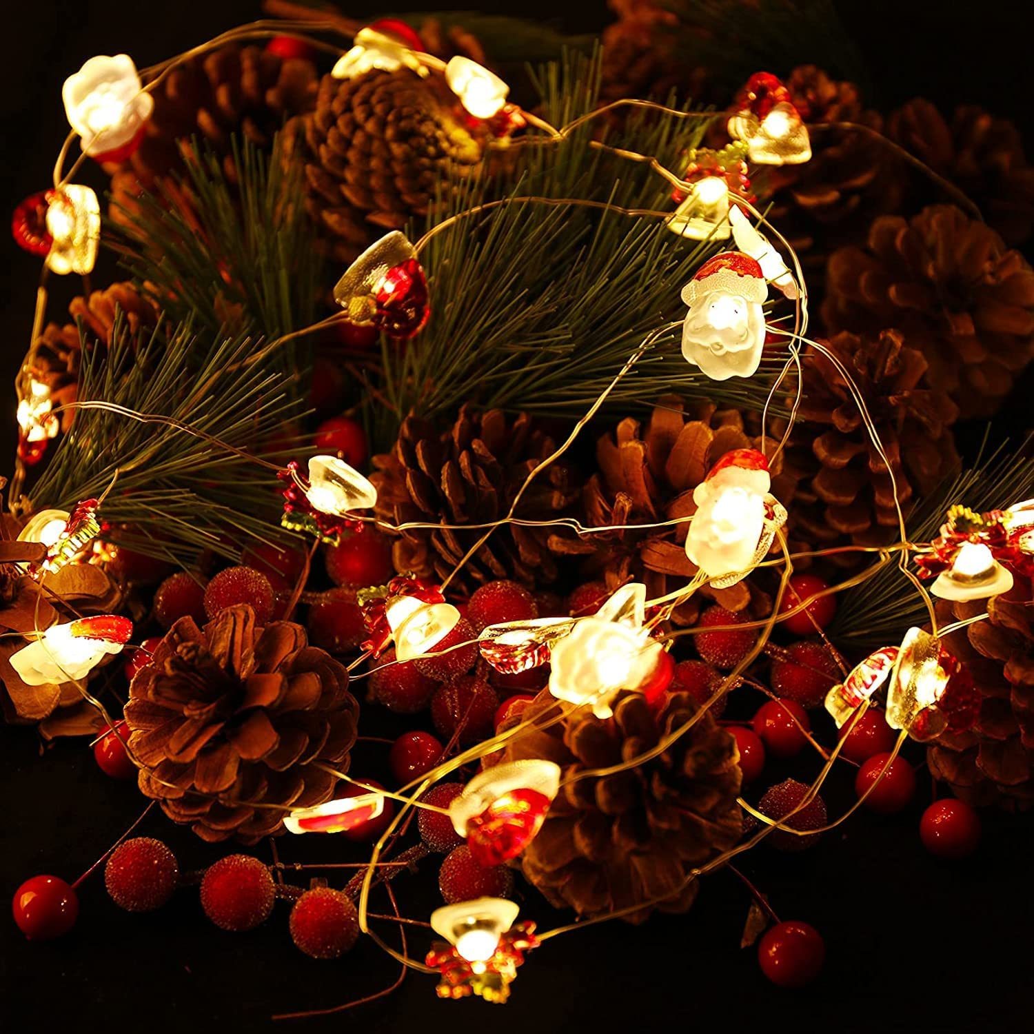 DOSYU 2M 20LED Decoración Colgante de Luz de Navidad, Control Remoto de 24 Teclas, Adecuado Para Festival, Fiesta de Cumpleaños, Navidad (campanas y Santa Claus),DOSYU,