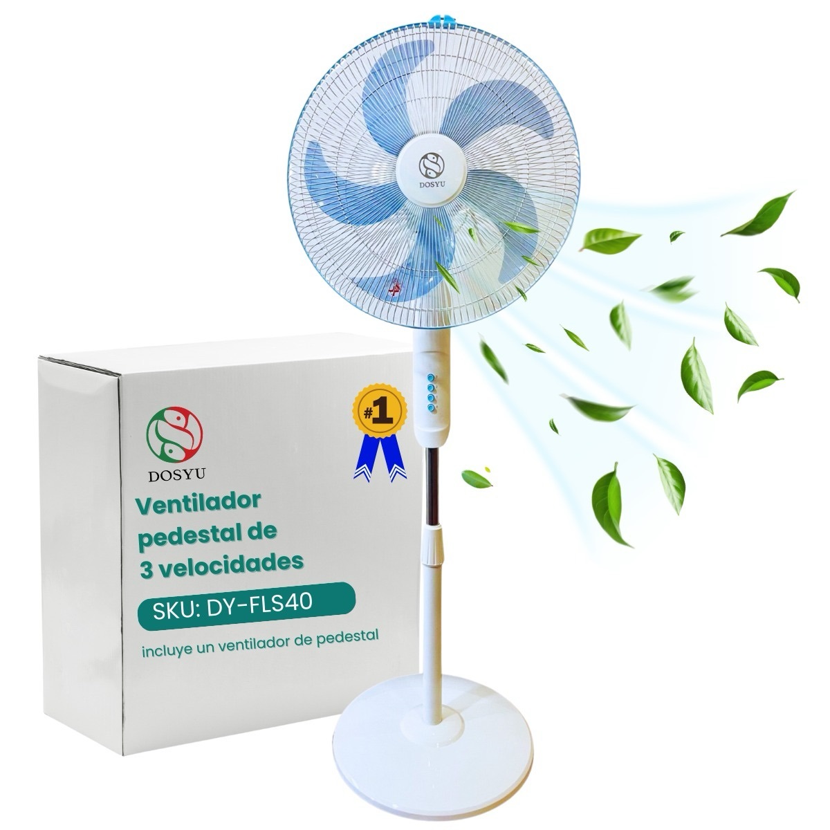 Ventilador de base dosyu de 3 velocidades y 17 pulgadas de altura ajustable en silencio,DOSYU,Ventilador de base dosyu de 3 velocidades y 17 pulgadas de altura ajustable en silencio