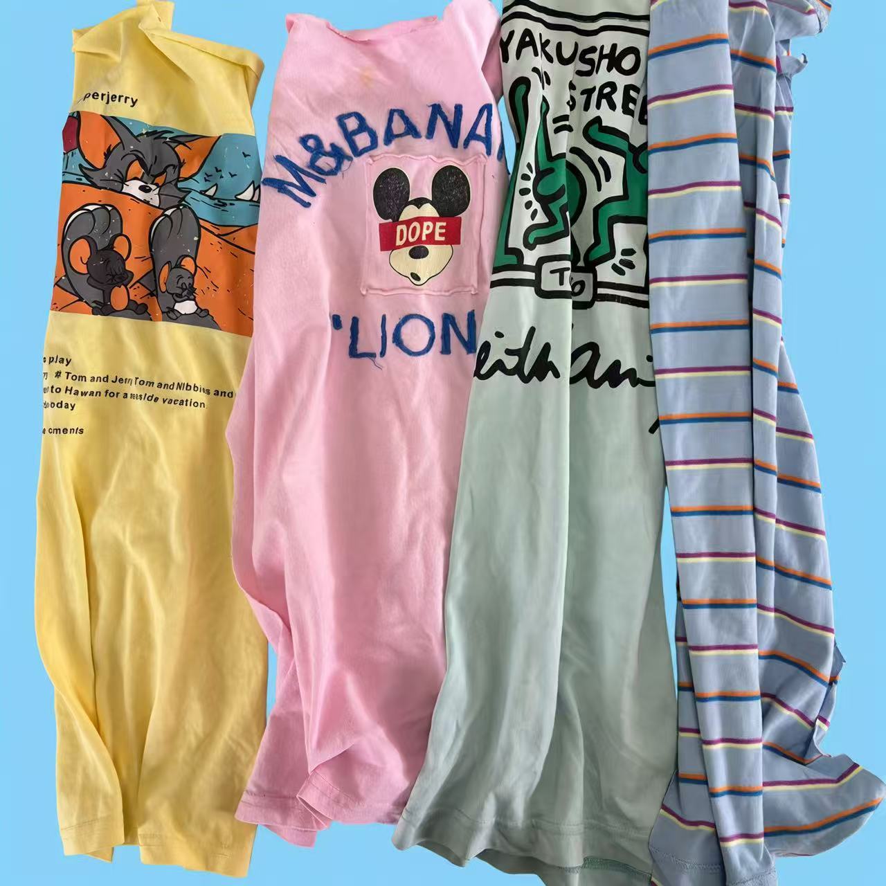 EcoWipePro printed mixed color T-shirt knit rags – unique patterned recycled cotton wipers for general cleaning, same reliable performance.