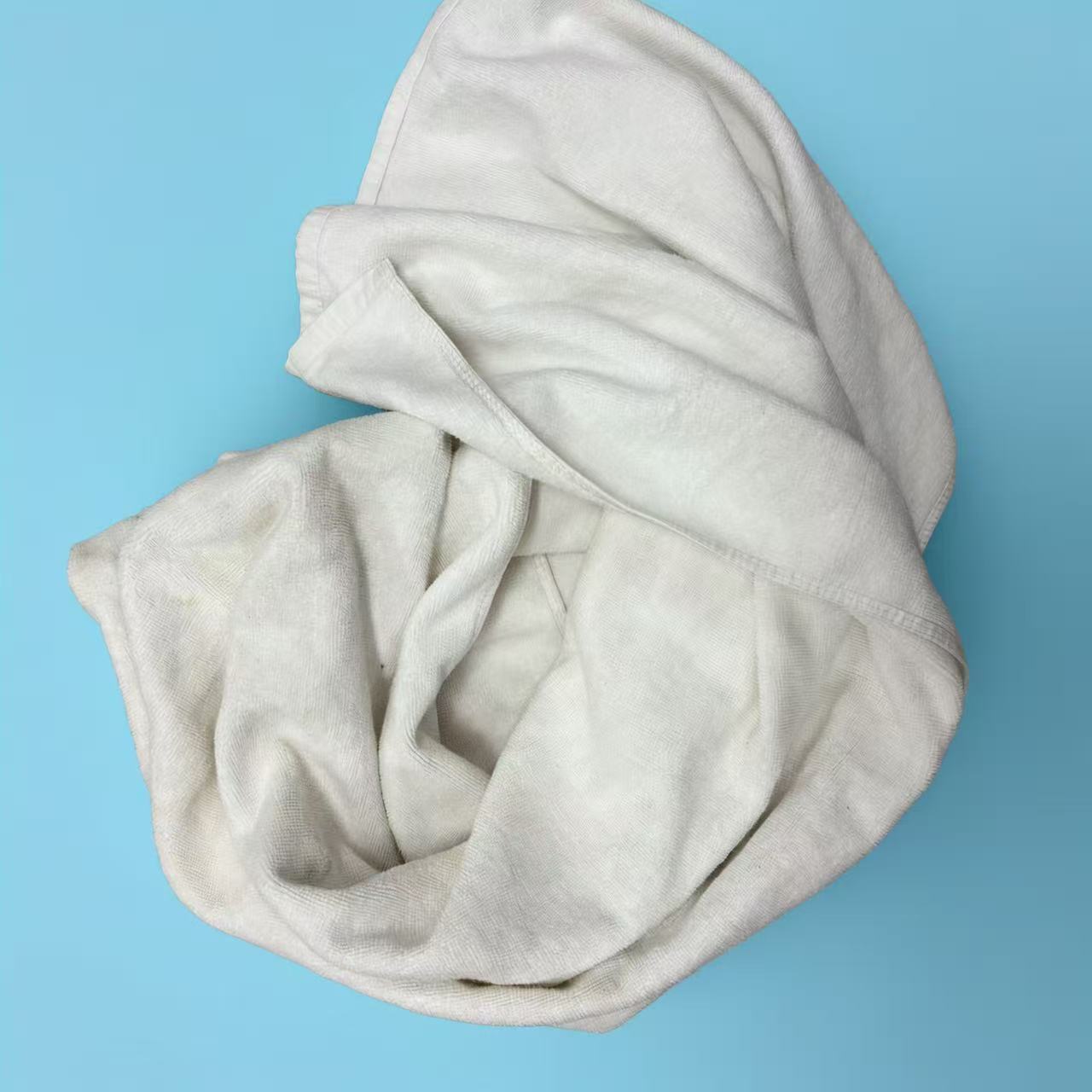 EcoWipePro uncut white terry toweling rags – premium full-size white terry towels for hygienic, large-area cleaning and custom applications.