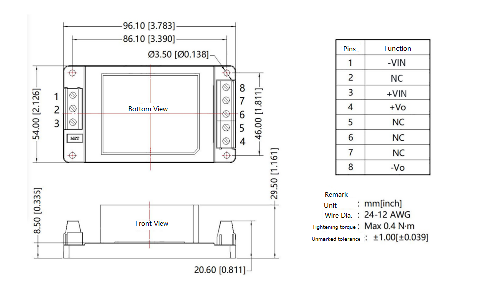 Wide Input Range 100-1200VDC to 24VDC 15W DC-DC Power Supply for Battery Energy Storage