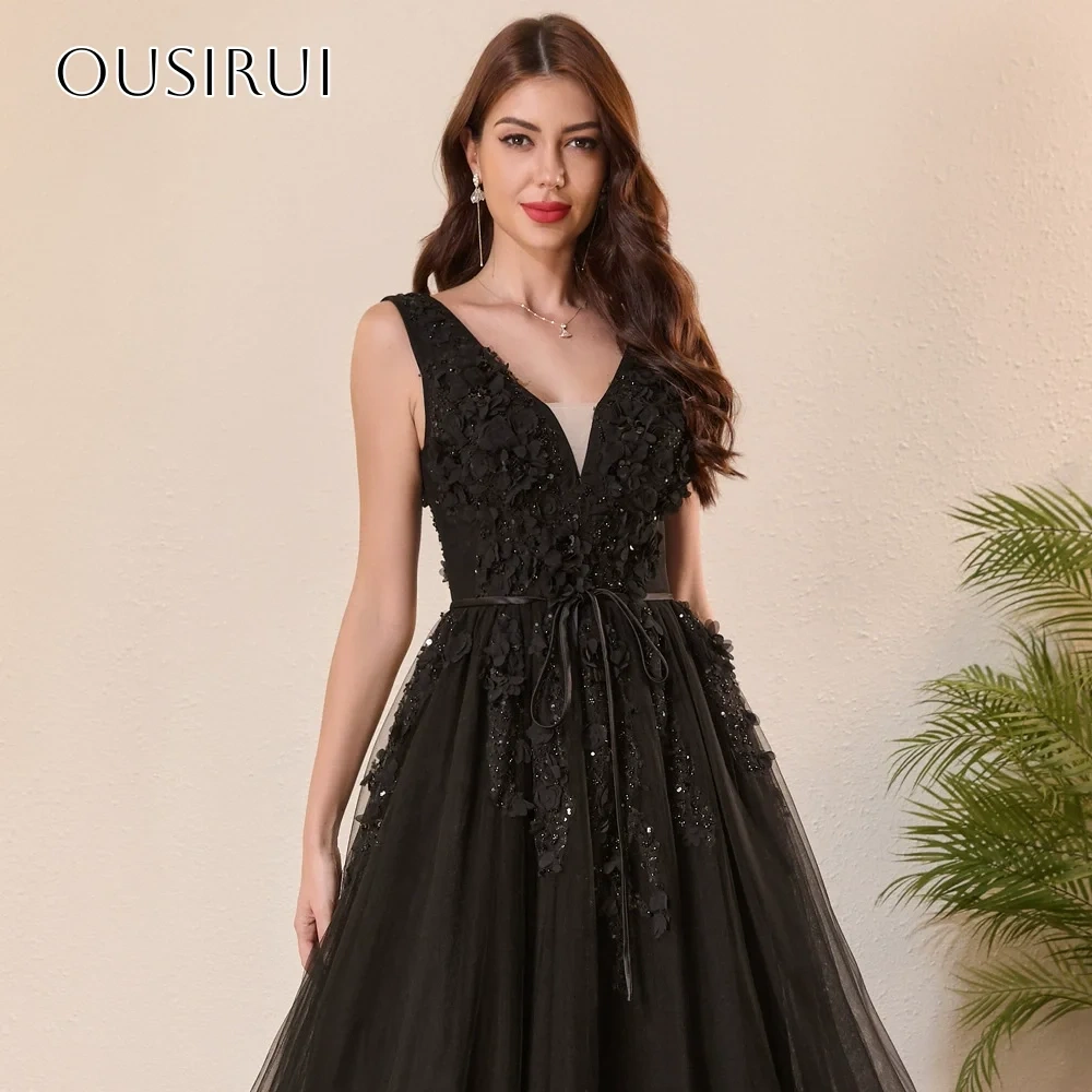 V-neck Appliques Evening Dresses Sleeveless Pleated Corset Floor Length Party Gowns Customized فساتين السهرة