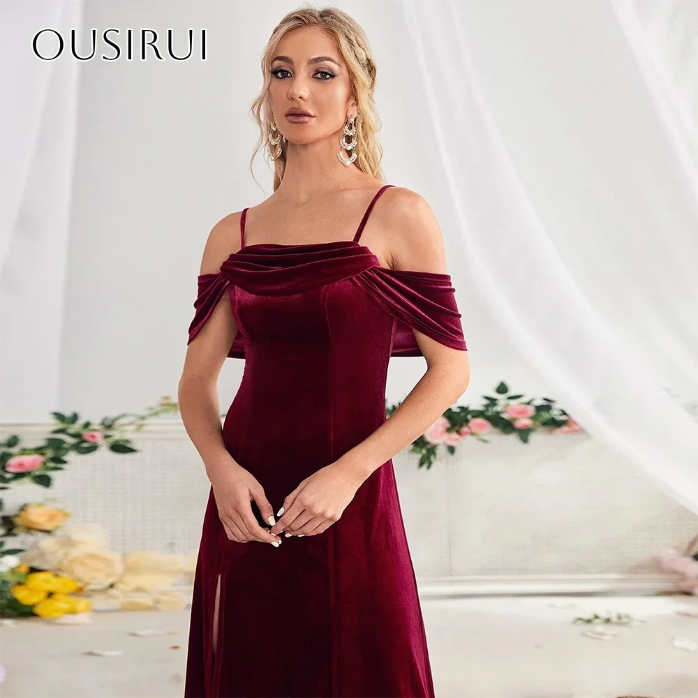 Velvet Spaghetti Straps Sheath Homecoming Gown Split Ankle Length Party Wear Customized платье на выпуск