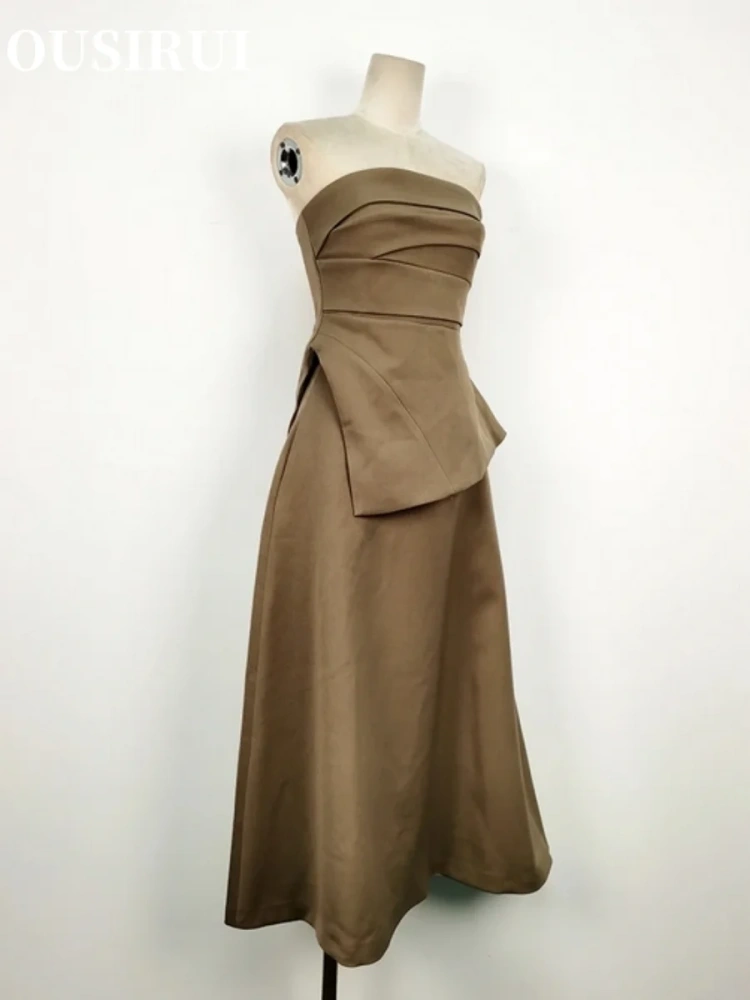 OUSIRUI Sleeveless Pleated Customized Elegant Party Dresses Fashion Dress Strapless платье на выпускной