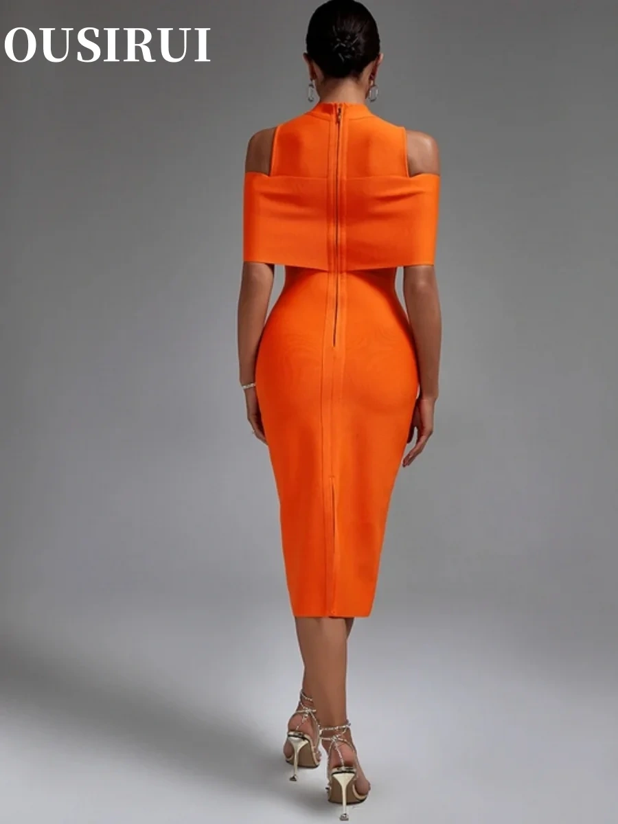 Party Dress Bodycon Elegant Sexy Midi Birthday Evening Club Outfits Summer New Orange Bandage Dress Women Off Shoulder