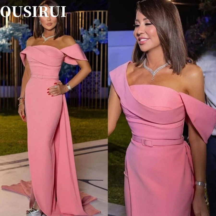Cocktail Fold Draped Satin Occasion Evening Gown Prom Dresses Fashion Off-the-shoulder Sheath vestidos de fiesta para mujer