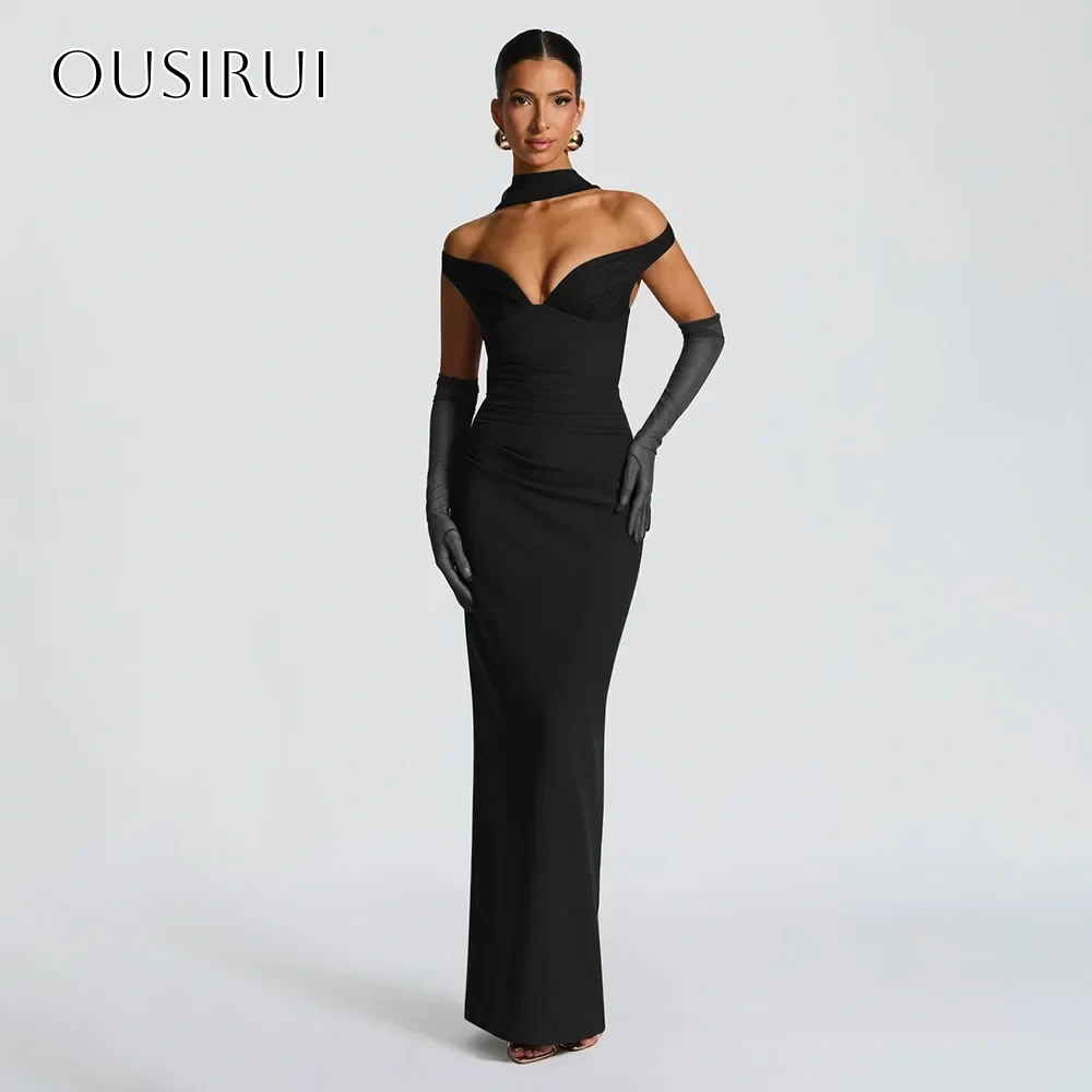 Sheath Satin Off Shoulder Prom Dresses Ankle Length Sleeveless Back Split Customized платье на выпускной