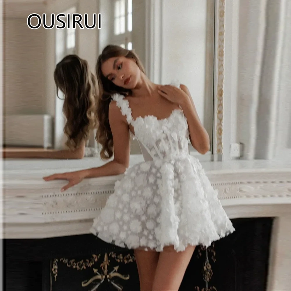Graceful Spaghetti Straps Floral Lace Prom Party Dress Short Mini Backless  A-line Sweety New Prom Gown for Girls
