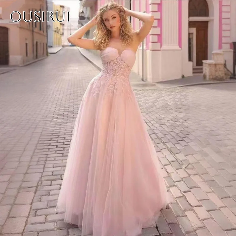 Sweetheart Appliques A-line Evening Dresses Pleated Sleeveless Floor Length Customized Party Gowns  فساتين السهرة