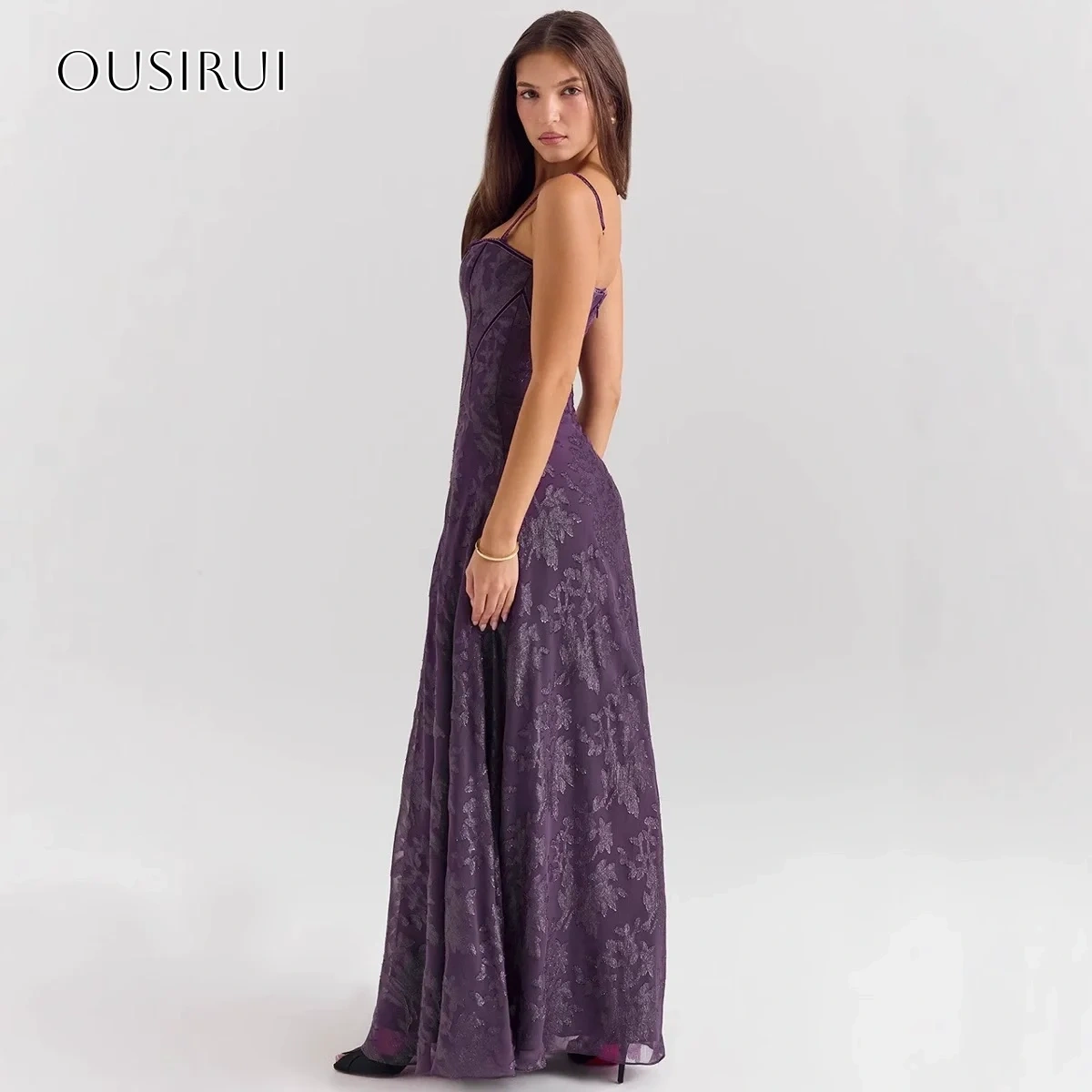 Spaghetti Straps A-line Lace Evening Gowns Floor Length Pleated Customized вечерние платья