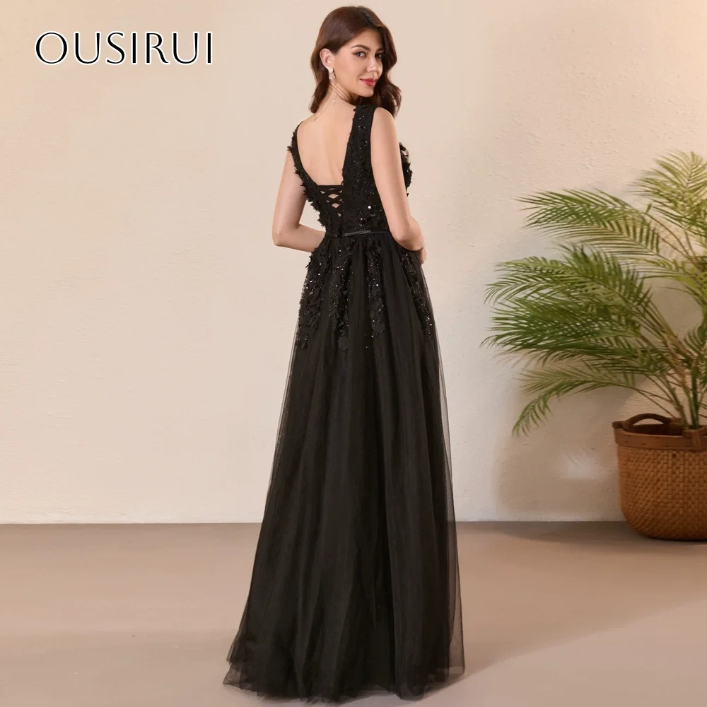 V-neck Appliques Evening Dresses Sleeveless Pleated Corset Floor Length Party Gowns Customized فساتين السهرة