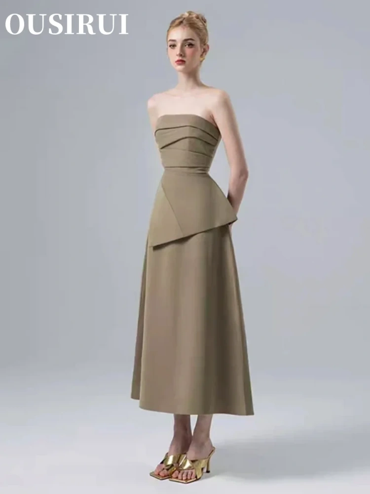 OUSIRUI Sleeveless Pleated Customized Elegant Party Dresses Fashion Dress Strapless платье на выпускной