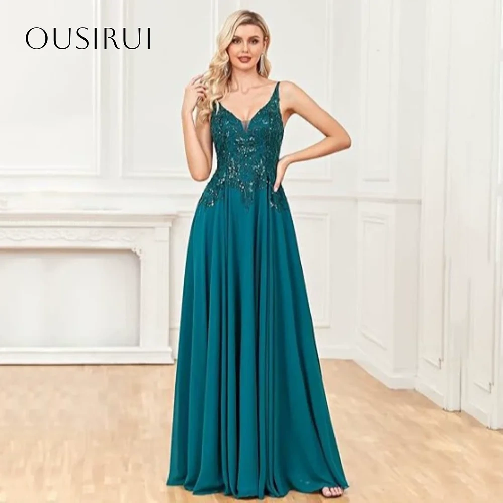 Spaghetti Straps Lace Evening Dresses Floor Length Chiffon Sleeveless Customized Party Gowns  فساتين ال