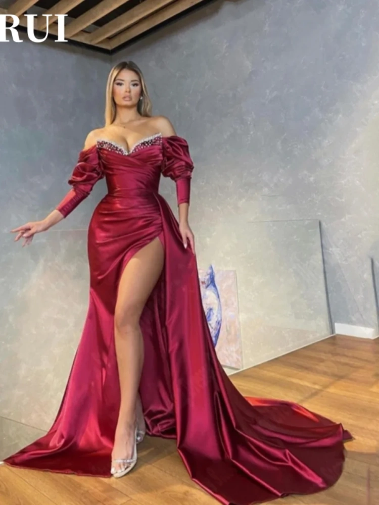 Evening Dresses Pleated Bubble Sleeves Gowns Off Shoulder Sweetheart Newest Vintage Mopping Floor Collar Lady Vestidos De Noche