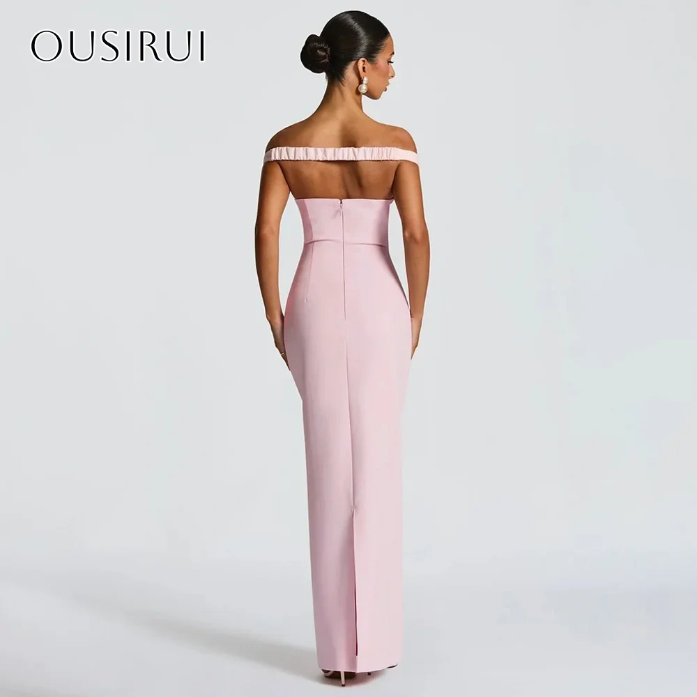Sheath Satin Off Shoulder Prom Dresses Ankle Length Sleeveless Back Split Customized платье на выпускной
