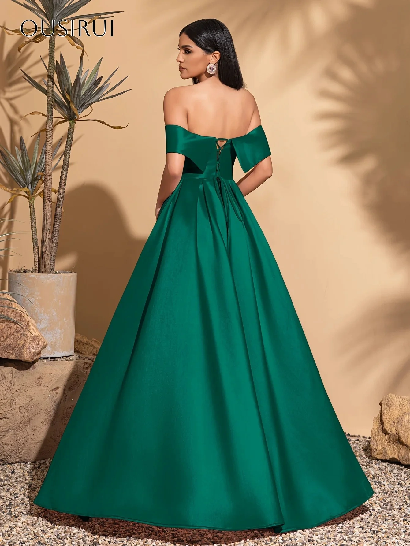 Off Shoulder A-line Satin Evening Dress Sleeveless Pleated Corset Floor Length Customized فساتين حفلة موسيقية