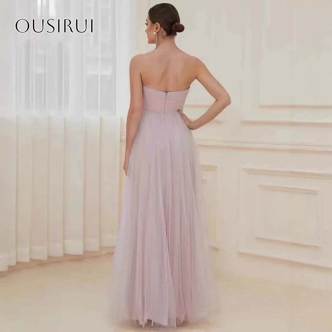 Strapless A-line Evening Dresses Sleeveless Split Tulle Floor Length Customized فساتين حفلة موسيقية