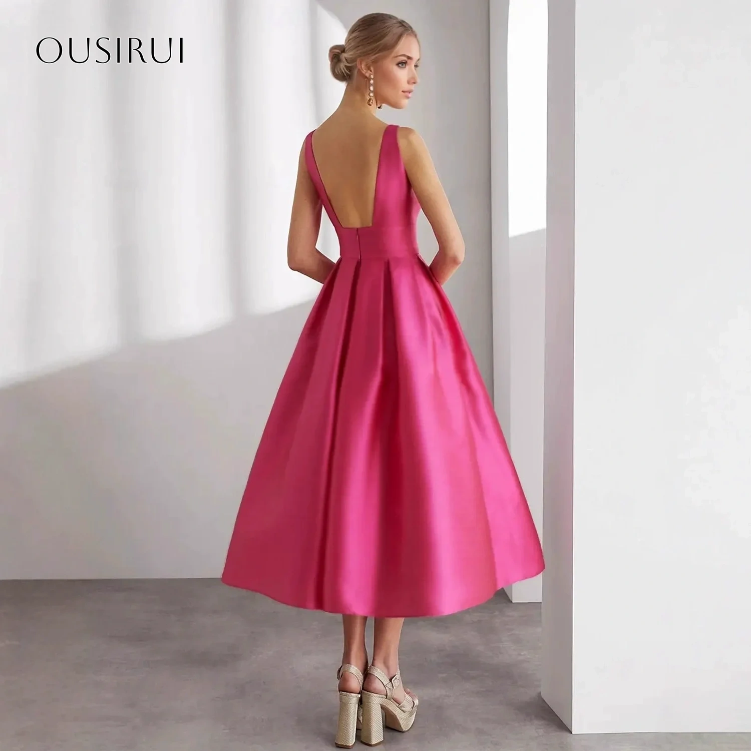 Square Satin Homecoming Dresses Flower Tea Length A-line Sleeveless Customized Dress سيرين هيل فساتين سهره