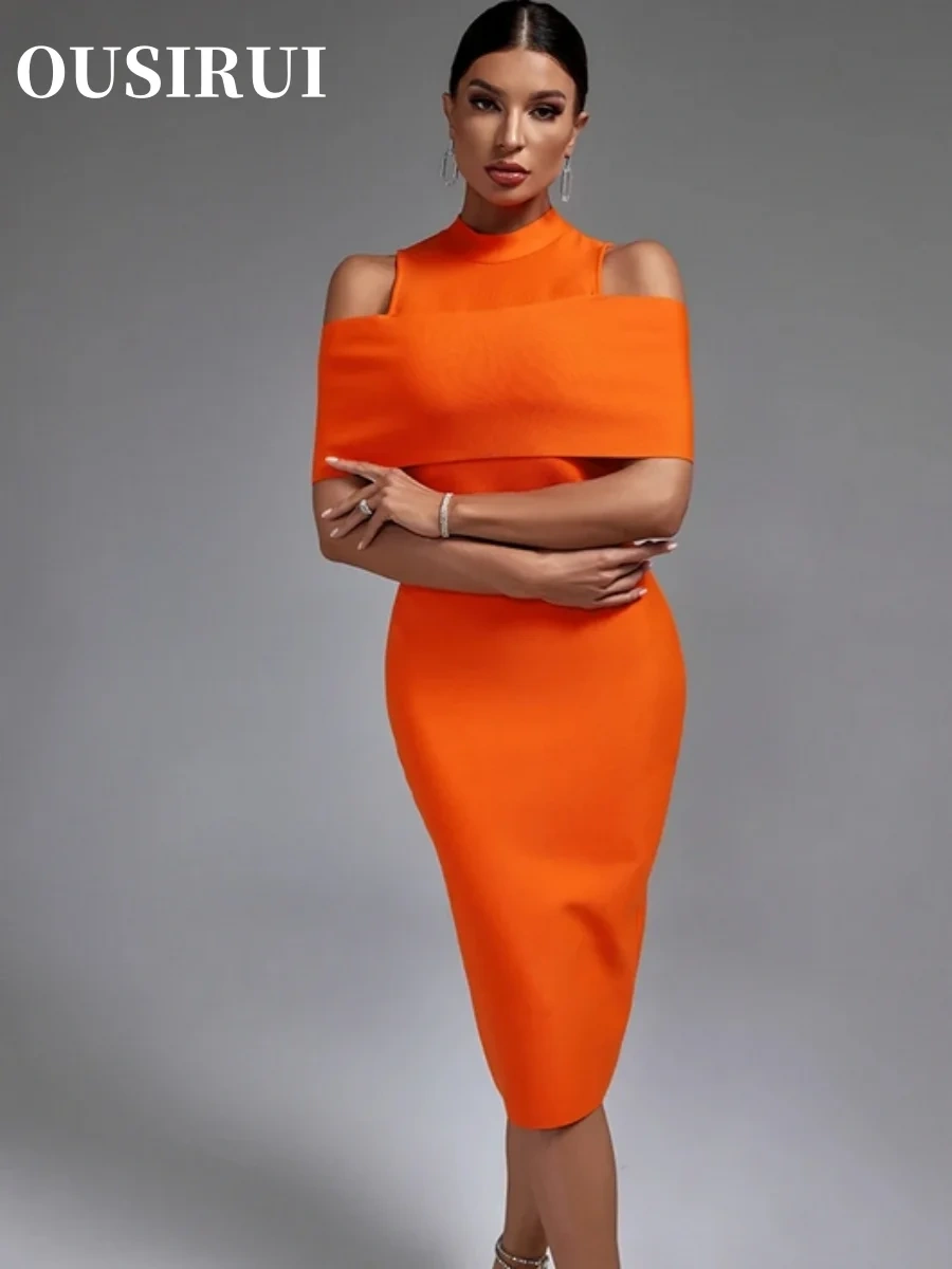 Party Dress Bodycon Elegant Sexy Midi Birthday Evening Club Outfits Summer New Orange Bandage Dress Women Off Shoulder