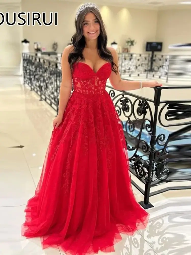 OUSIRUI New Strapless Tulle Off-Shoulder Prom Party Dress A-line Backless Court with Lace Formal  Prom Gown robe de mariée