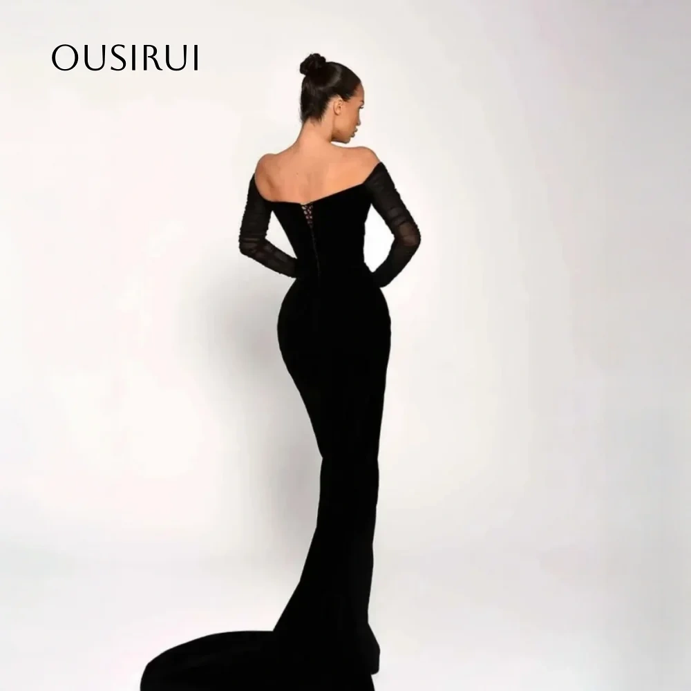 OUSIRUI Black Evening Dresses Long Sleeves Prom Dresses Off-the-shoulder Mermaid With Side Slits Vestidos De Fiesta