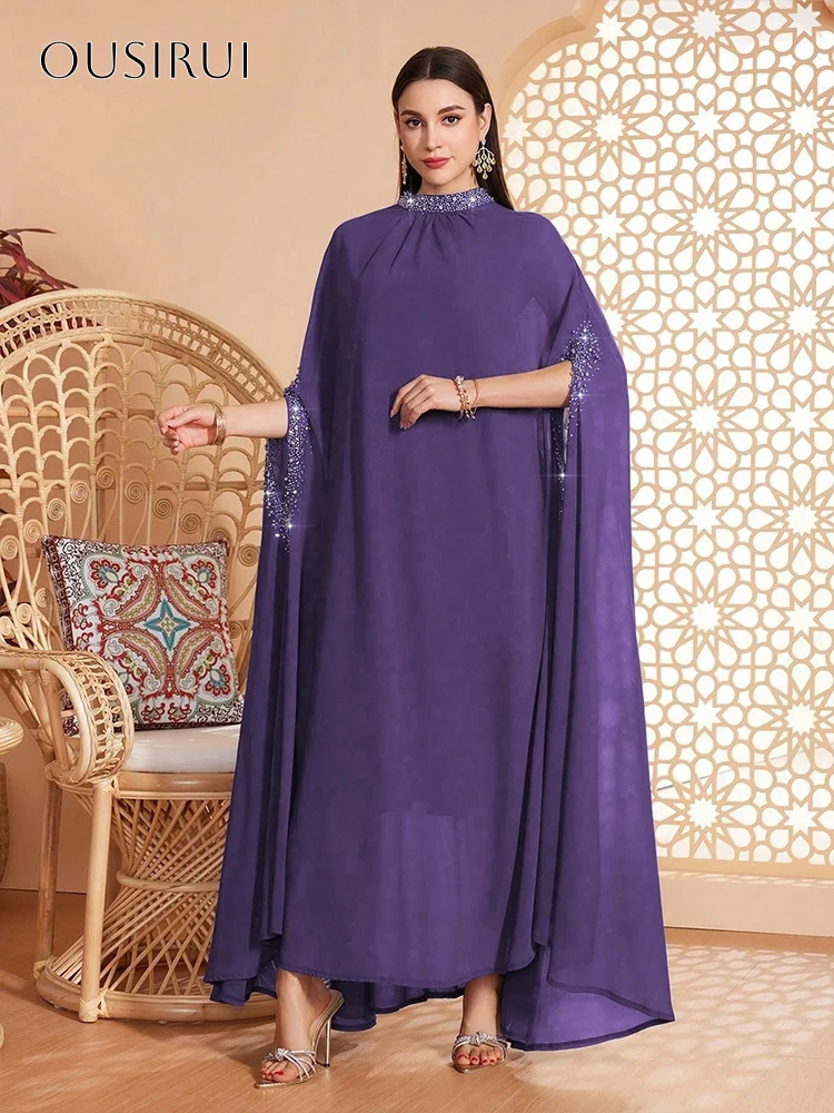 High-neck Beaded A-line Evening Gowns Chiffon Ankle Length Customized вечерние платья Robes De Soirée
