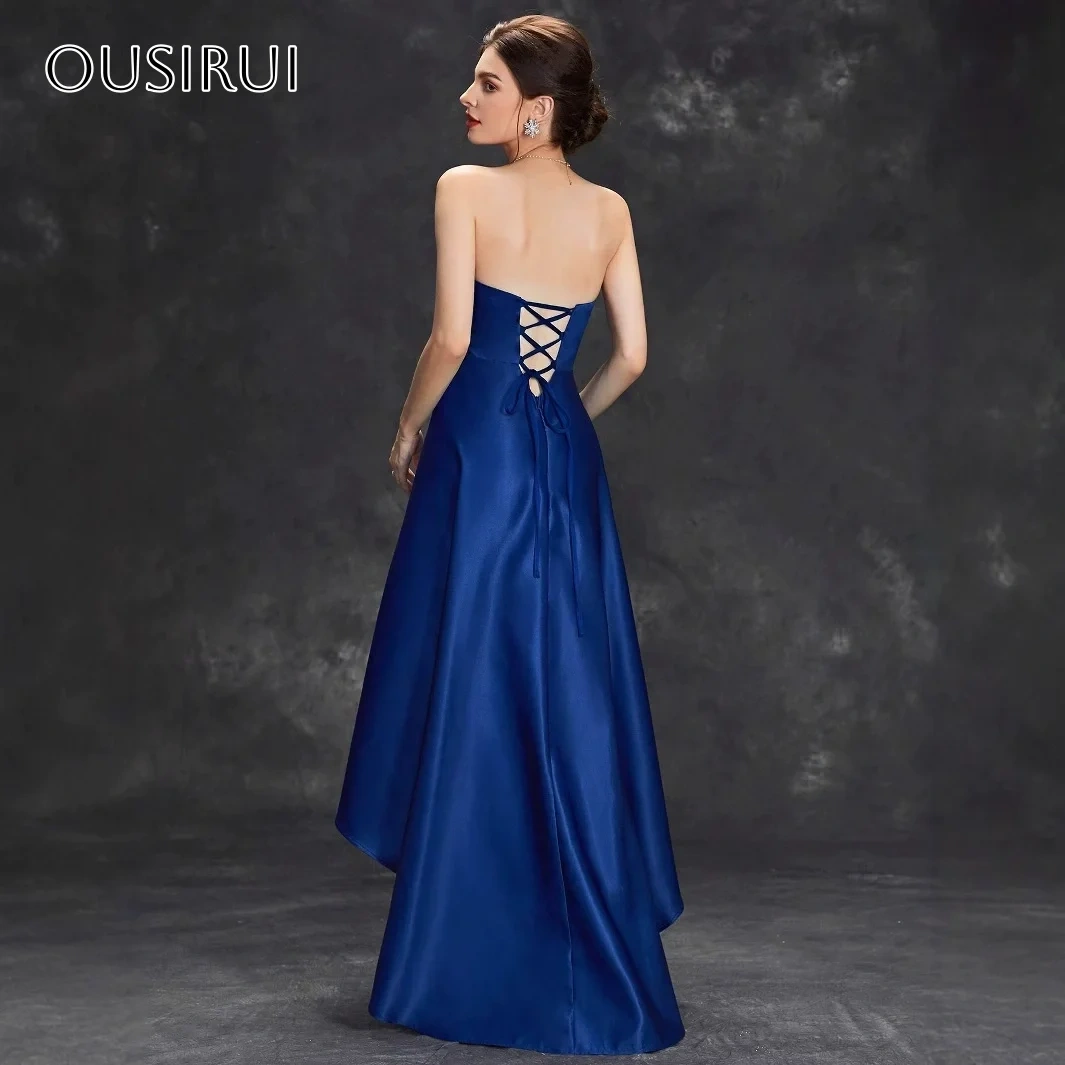 Satin Sweetheart Beaded Evening Dresses High-low Sleeveless Pleated Corset Back Customized платье на выпускной