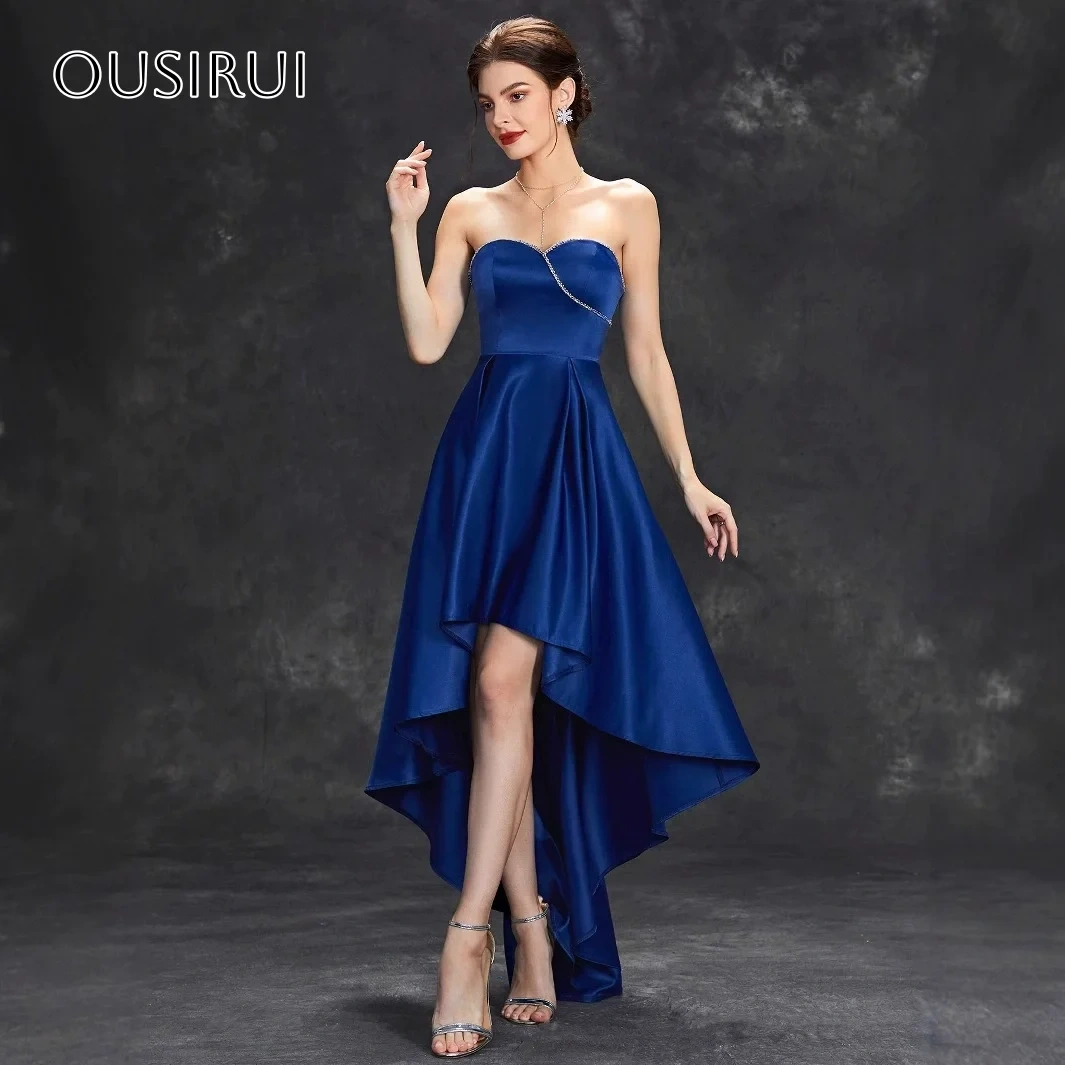 Satin Sweetheart Beaded Evening Dresses High-low Sleeveless Pleated Corset Back Customized платье на выпускной