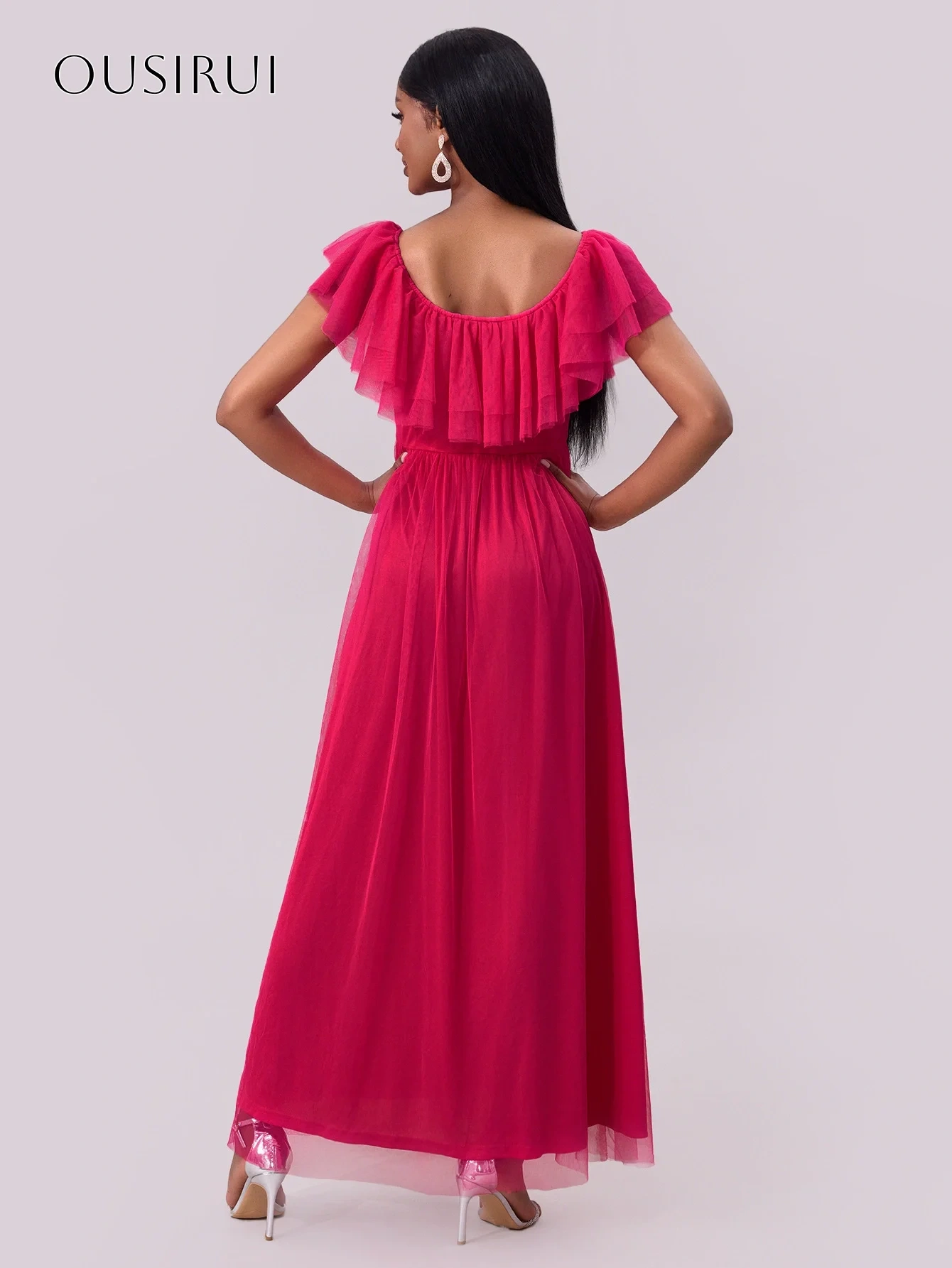 Tiered Short Sleeves Tulle A-line Prom Dresses Split Pleated Ankle Length Customized платье на выпускной