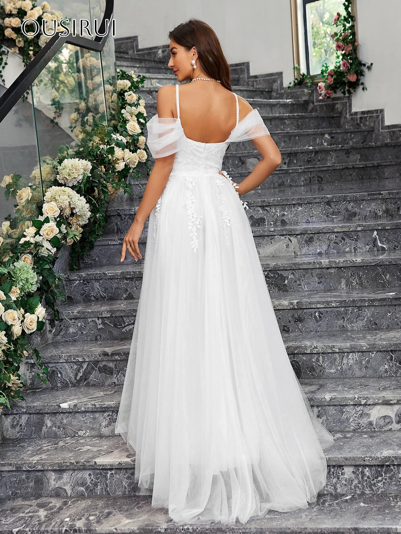 Spaghetti Straps A-line Evening Dresses Appliques Pleated Floor Length Tulle Customized Party Gowns  فساتين السهرة