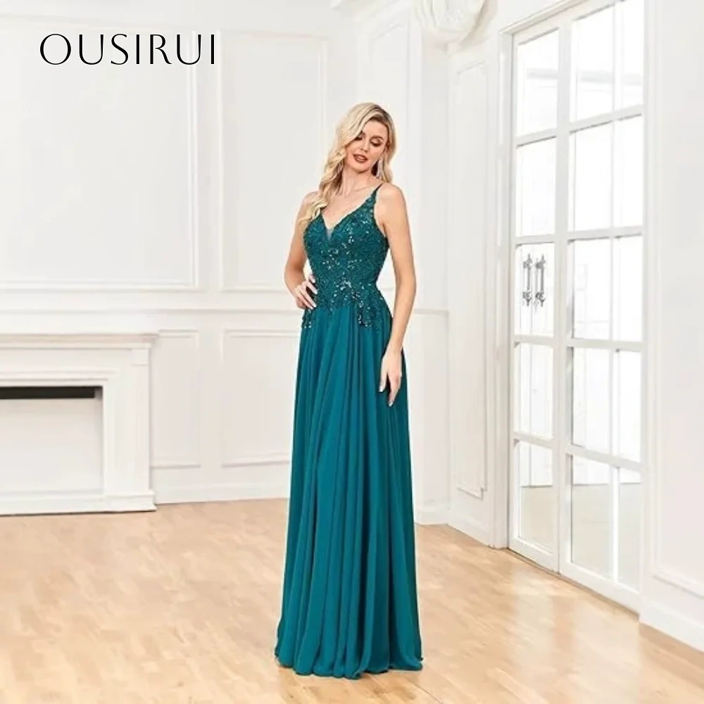 Spaghetti Straps Lace Evening Dresses Floor Length Chiffon Sleeveless Customized Party Gowns  فساتين ال