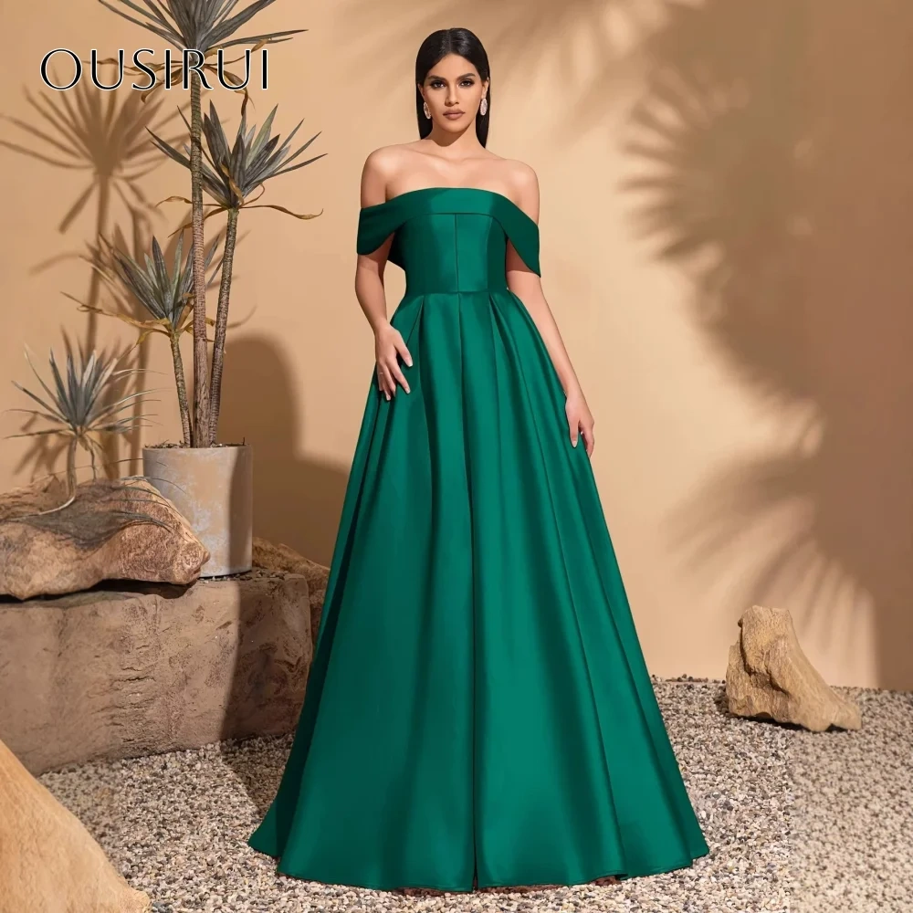 Off Shoulder A-line Satin Evening Dress Sleeveless Pleated Corset Floor Length Customized فساتين حفلة موسيقية