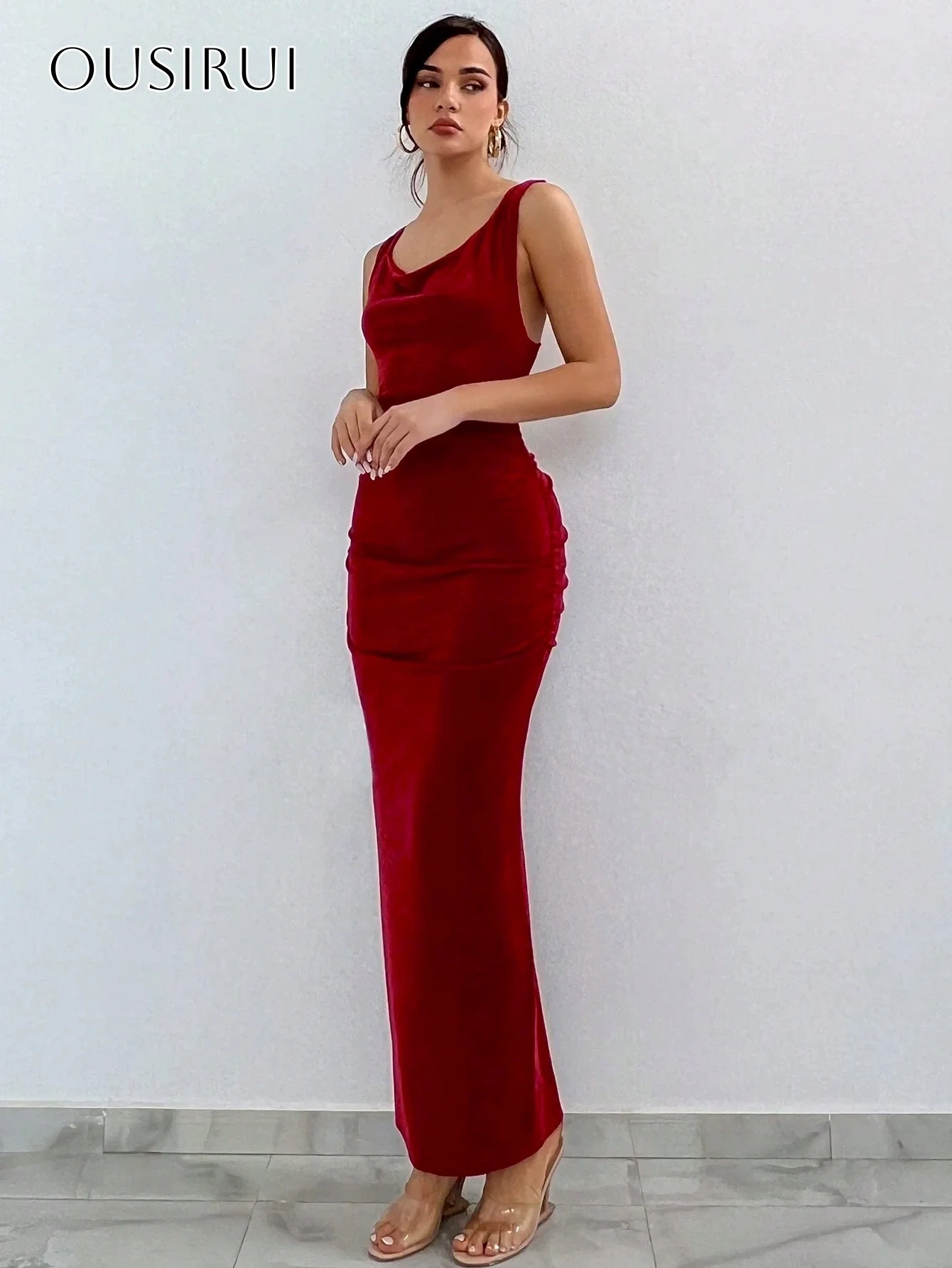 Velvet Sheath Evening Dresses Sleeveless for Women Criss-cross Back Ankle Length Customized فساتين سهره