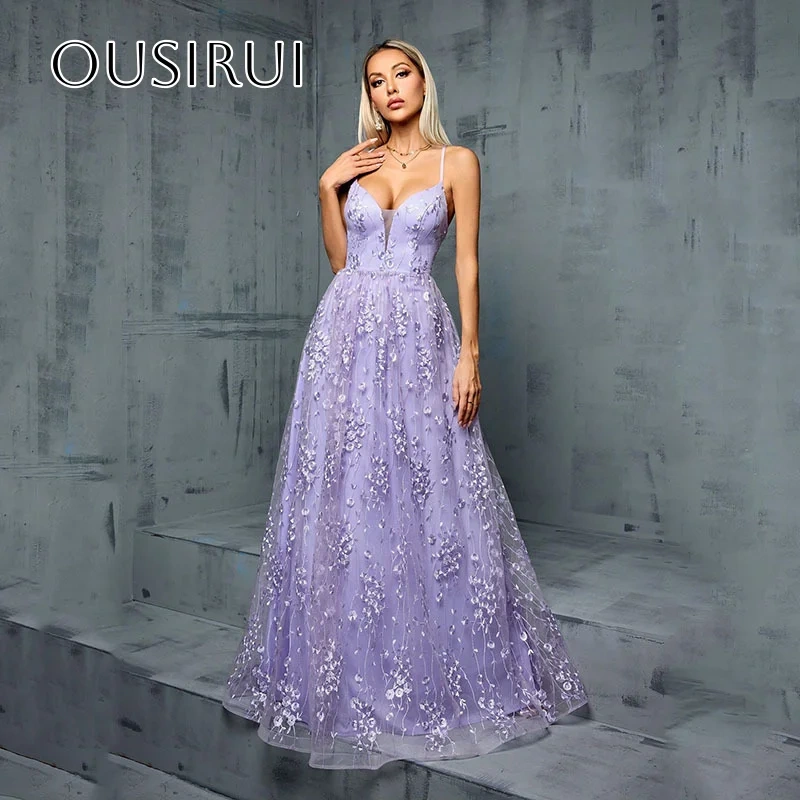 Spaghetti Straps Appliques A-line Evening Gown Criss-cross Floor Length Customized вечерние платья