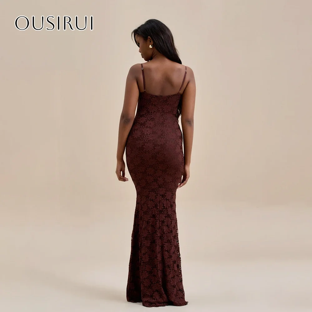Spaghetti Straps Sheath Lace Evening Dresses Pleated Sleeveless Floor Length Customized платье на выпускной