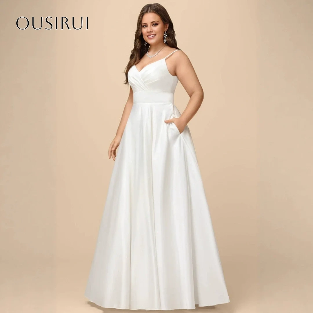 Spaghetti Straps Wedding Dresses Pockets A-line Satin Ankle Length Buttons Bridal Dress Vestido De Novia Customized